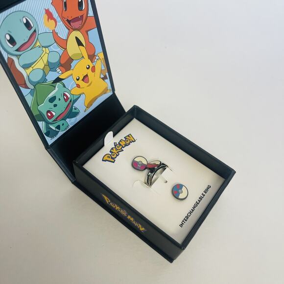 Pokémon Jewelry - Size 8 Pokemon Pokeball Intechangeable RING , Set Of 3, Officially Licensed